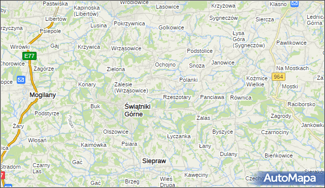 mapa Rzeszotary gmina Świątniki Górne, Rzeszotary gmina Świątniki Górne na mapie Targeo