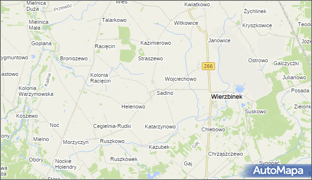 mapa Sadlno gmina Wierzbinek, Sadlno gmina Wierzbinek na mapie Targeo