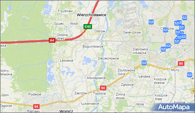 mapa Sieciechowice gmina Wierzchosławice, Sieciechowice gmina Wierzchosławice na mapie Targeo