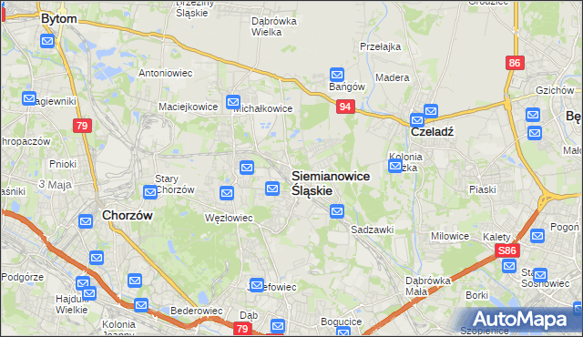 mapa Siemianowice Śląskie, Siemianowice Śląskie na mapie Targeo