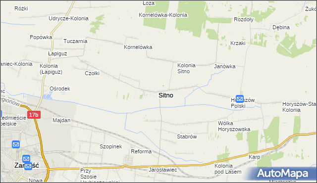 mapa Sitno powiat zamojski, Sitno powiat zamojski na mapie Targeo