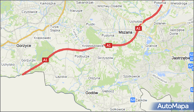 mapa Skrzyszów gmina Godów, Skrzyszów gmina Godów na mapie Targeo