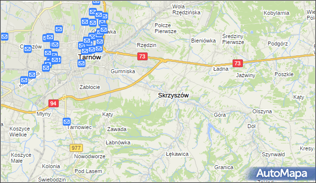 mapa Skrzyszów powiat tarnowski, Skrzyszów powiat tarnowski na mapie Targeo