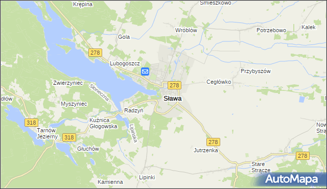 mapa Sława powiat wschowski, Sława powiat wschowski na mapie Targeo