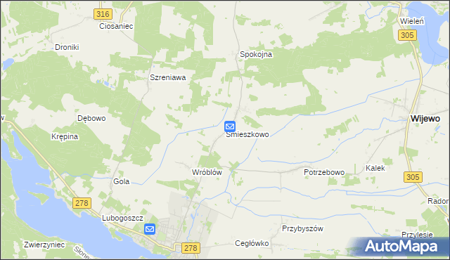 mapa Śmieszkowo gmina Sława, Śmieszkowo gmina Sława na mapie Targeo