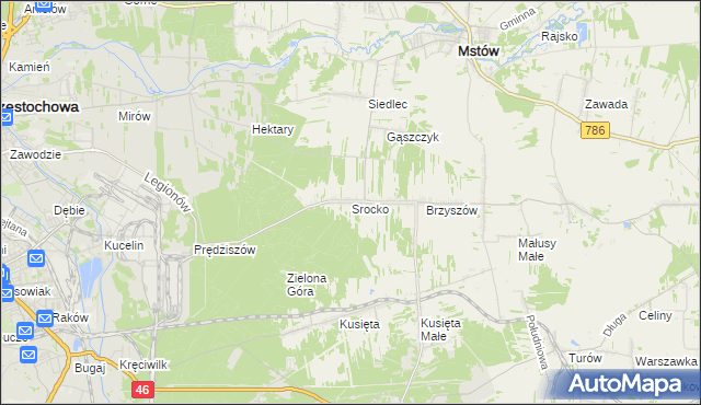 mapa Srocko gmina Mstów, Srocko gmina Mstów na mapie Targeo