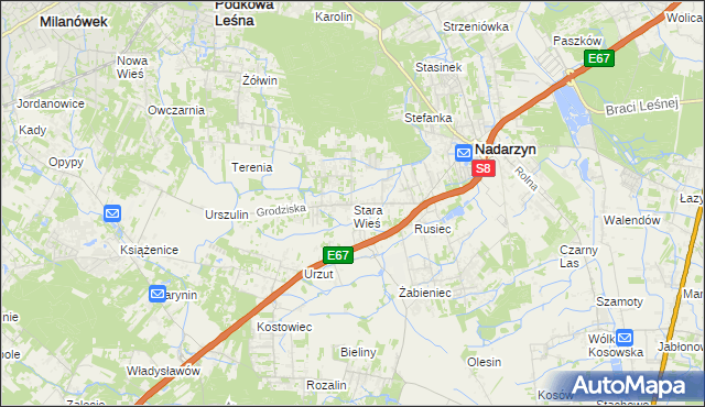 mapa Stara Wieś gmina Nadarzyn, Stara Wieś gmina Nadarzyn na mapie Targeo