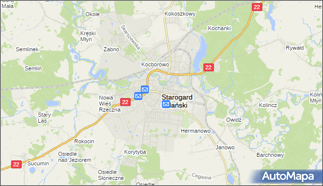 mapa Starogard Gdański, Starogard Gdański na mapie Targeo