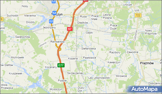 mapa Stefanówka gmina Tarczyn, Stefanówka gmina Tarczyn na mapie Targeo