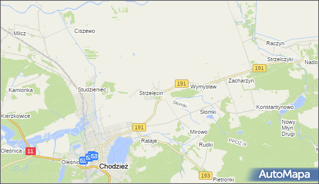 mapa Strzelce gmina Chodzież, Strzelce gmina Chodzież na mapie Targeo