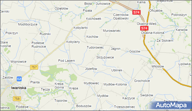 mapa Strzyżowice gmina Opatów, Strzyżowice gmina Opatów na mapie Targeo