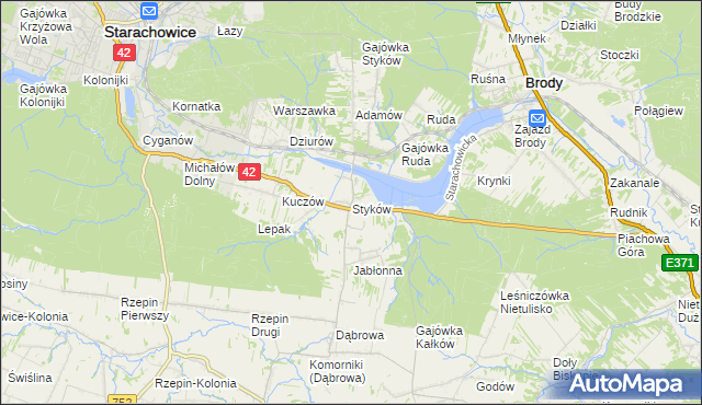 mapa Styków gmina Brody, Styków gmina Brody na mapie Targeo