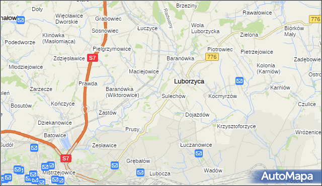 mapa Sulechów gmina Kocmyrzów-Luborzyca, Sulechów gmina Kocmyrzów-Luborzyca na mapie Targeo