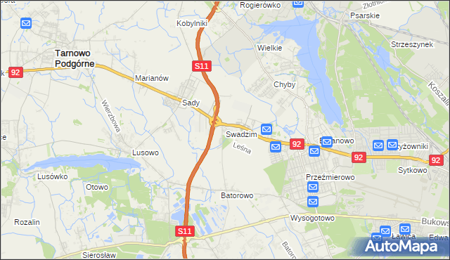 mapa Swadzim gmina Tarnowo Podgórne, Swadzim gmina Tarnowo Podgórne na mapie Targeo