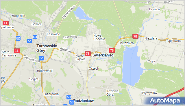 mapa Świerklaniec, Świerklaniec na mapie Targeo