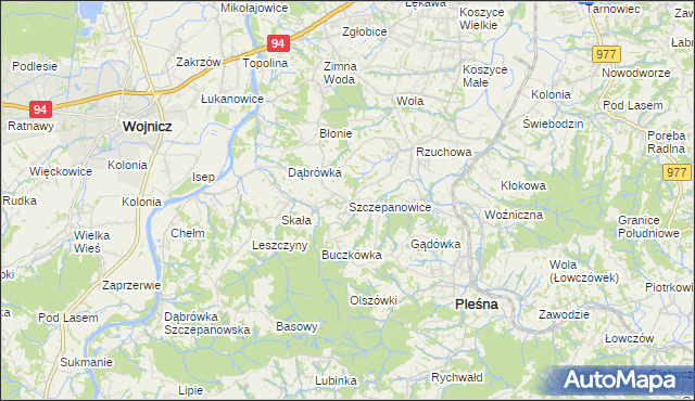 mapa Szczepanowice gmina Pleśna, Szczepanowice gmina Pleśna na mapie Targeo