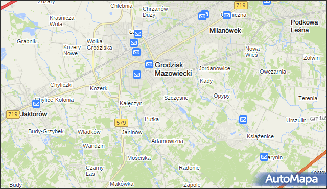 mapa Szczęsne gmina Grodzisk Mazowiecki, Szczęsne gmina Grodzisk Mazowiecki na mapie Targeo