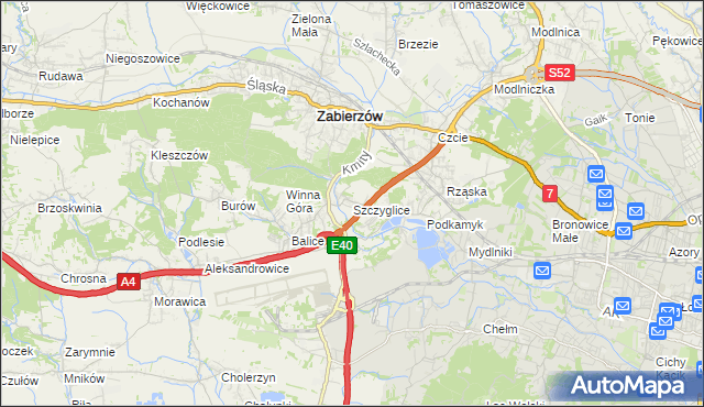 mapa Szczyglice gmina Zabierzów, Szczyglice gmina Zabierzów na mapie Targeo