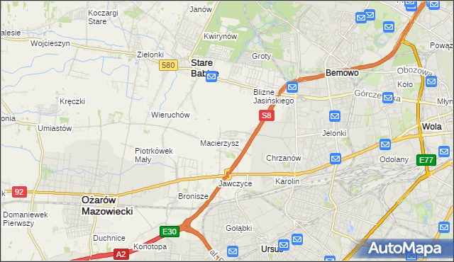 mapa Szeligi gmina Ożarów Mazowiecki, Szeligi gmina Ożarów Mazowiecki na mapie Targeo