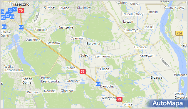 mapa Szymanów gmina Góra Kalwaria, Szymanów gmina Góra Kalwaria na mapie Targeo