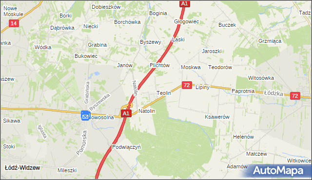 mapa Teolin gmina Nowosolna, Teolin gmina Nowosolna na mapie Targeo