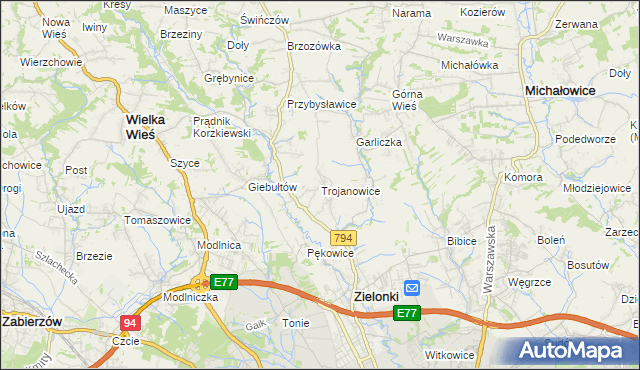 mapa Trojanowice gmina Zielonki, Trojanowice gmina Zielonki na mapie Targeo