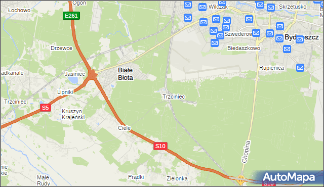 mapa Trzciniec gmina Białe Błota, Trzciniec gmina Białe Błota na mapie Targeo