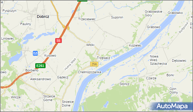 mapa Trzęsacz gmina Dobrcz, Trzęsacz gmina Dobrcz na mapie Targeo