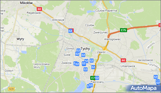 mapa Tychów, Tychy na mapie Targeo