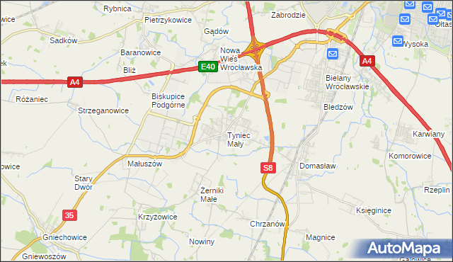 mapa Tyniec Mały, Tyniec Mały na mapie Targeo