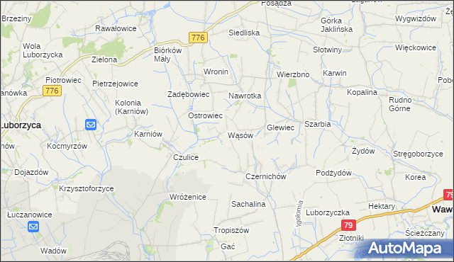 mapa Wąsów, Wąsów na mapie Targeo