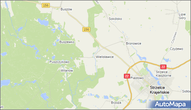 mapa Wielisławice gmina Strzelce Krajeńskie, Wielisławice gmina Strzelce Krajeńskie na mapie Targeo