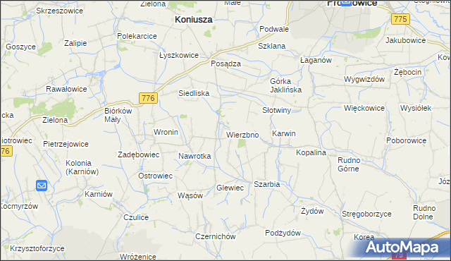 mapa Wierzbno gmina Koniusza, Wierzbno gmina Koniusza na mapie Targeo