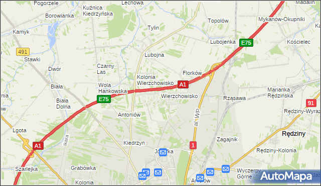 mapa Wierzchowisko gmina Mykanów, Wierzchowisko gmina Mykanów na mapie Targeo
