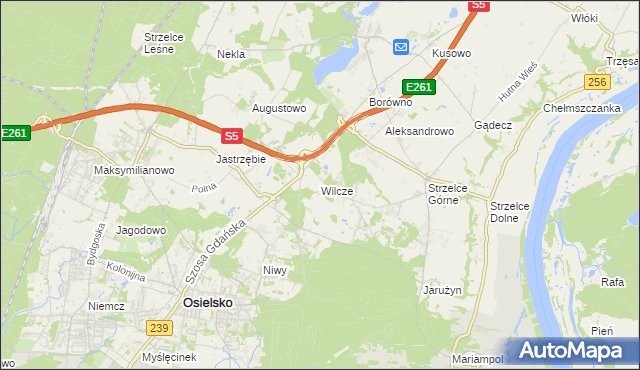mapa Wilcze gmina Osielsko, Wilcze gmina Osielsko na mapie Targeo