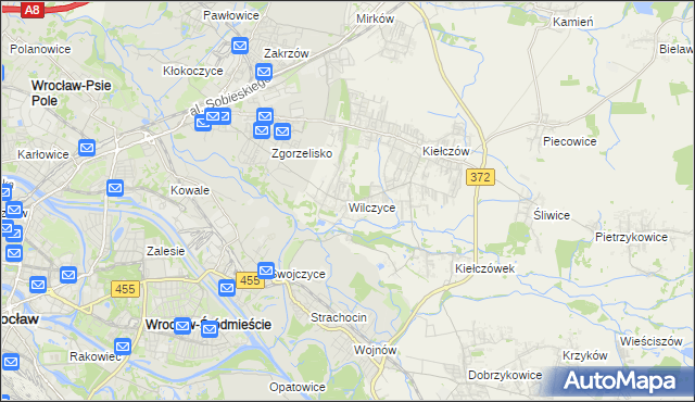 mapa Wilczyce gmina Długołęka, Wilczyce gmina Długołęka na mapie Targeo