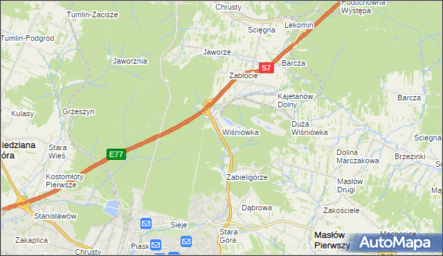 mapa Wiśniówka gmina Masłów, Wiśniówka gmina Masłów na mapie Targeo