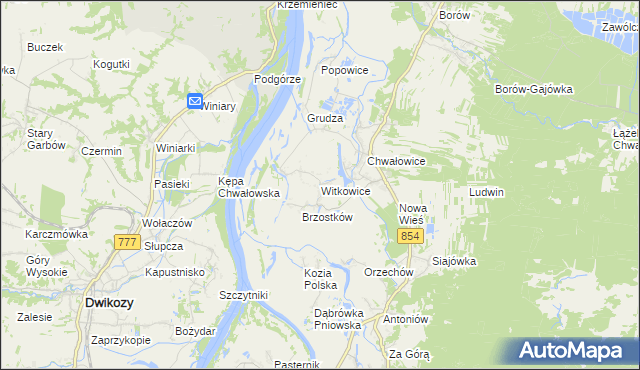 mapa Witkowice gmina Radomyśl nad Sanem, Witkowice gmina Radomyśl nad Sanem na mapie Targeo
