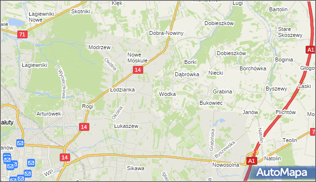 mapa Wódka gmina Nowosolna, Wódka gmina Nowosolna na mapie Targeo