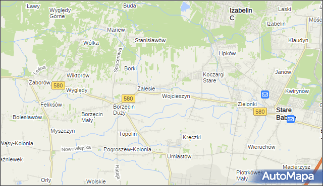 mapa Wojcieszyn gmina Stare Babice, Wojcieszyn gmina Stare Babice na mapie Targeo