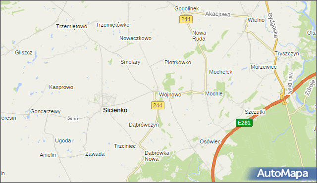 mapa Wojnowo gmina Sicienko, Wojnowo gmina Sicienko na mapie Targeo