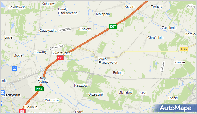 mapa Wola Rasztowska, Wola Rasztowska na mapie Targeo