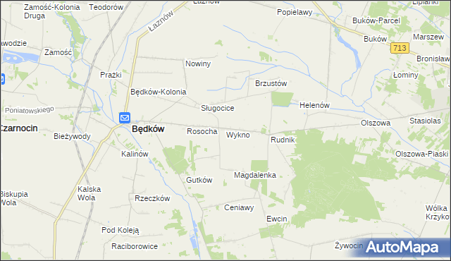 mapa Wykno gmina Będków, Wykno gmina Będków na mapie Targeo