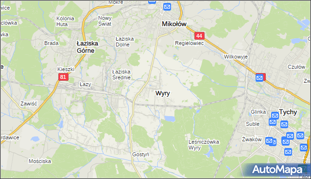 mapa Wyry, Wyry na mapie Targeo