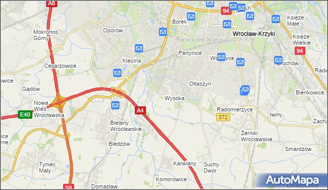 mapa Wysoka gmina Kobierzyce, Wysoka gmina Kobierzyce na mapie Targeo