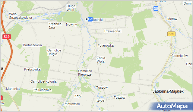 mapa Żabia Wola gmina Strzyżewice, Żabia Wola gmina Strzyżewice na mapie Targeo