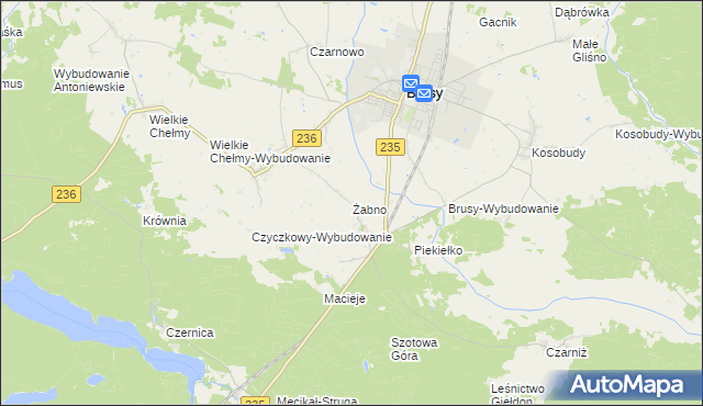 mapa Żabno gmina Brusy, Żabno gmina Brusy na mapie Targeo