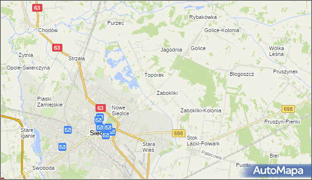 mapa Żabokliki gmina Siedlce, Żabokliki gmina Siedlce na mapie Targeo