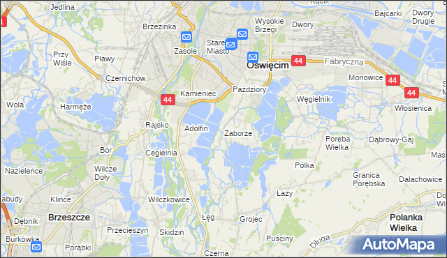 mapa Zaborze gmina Oświęcim, Zaborze gmina Oświęcim na mapie Targeo