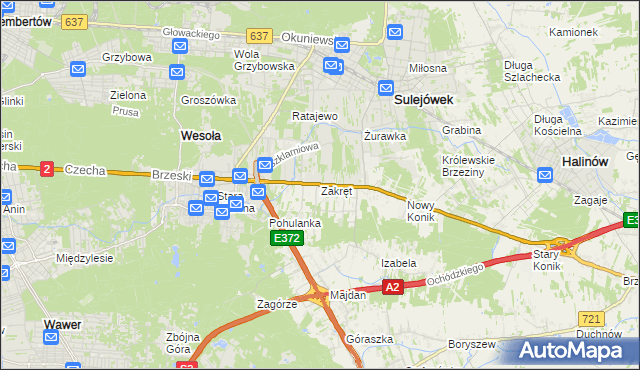 mapa Zakręt gmina Wiązowna, Zakręt gmina Wiązowna na mapie Targeo